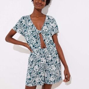 Loft Beach Floral Tie Cutout Romper Size L Precious Emerald